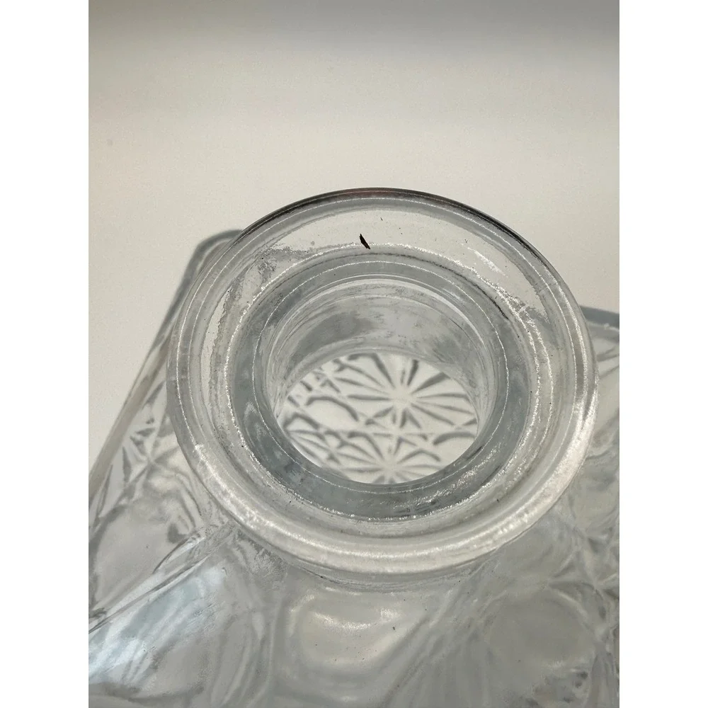 Vintage Clear Glass Square Liquor Decanter with Starburst Diamond Cut Pattern